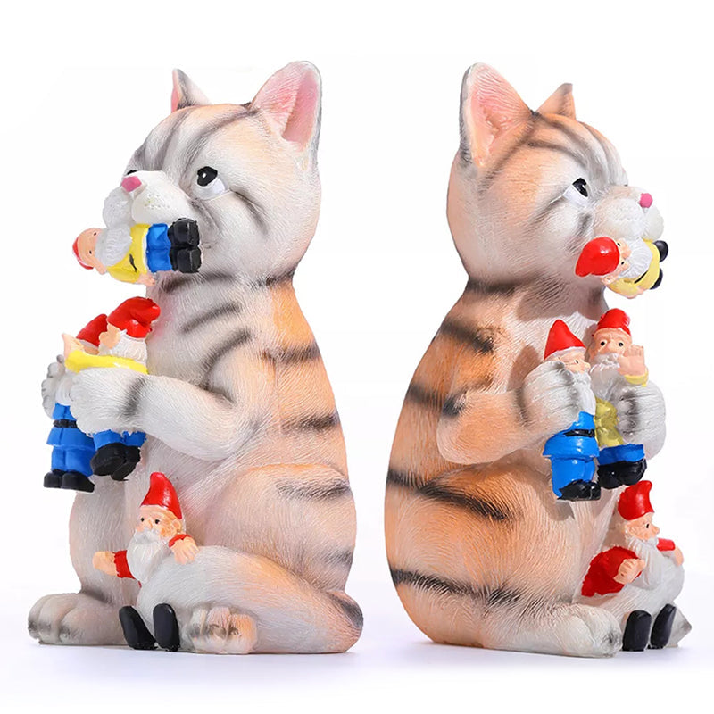 Cat Eating Gnomes Statue