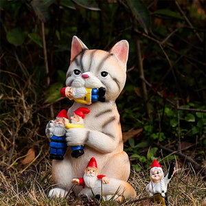 Cat Eating Gnomes Statue