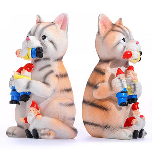 Cat Eating Gnomes Statue