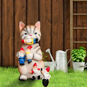 Cat Eating Gnomes Statue
