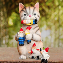 Load image into Gallery viewer, Cat Eating Gnomes Statue
