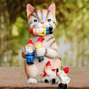 Cat Eating Gnomes Statue