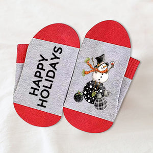 Christmas Alphabet Snowman Cotton Socks