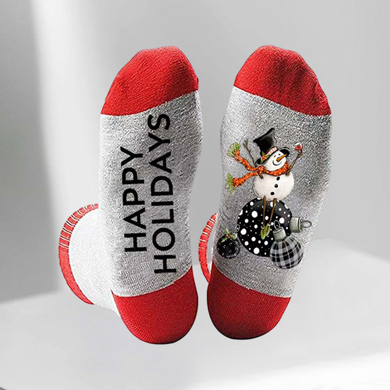 Christmas Alphabet Snowman Cotton Socks