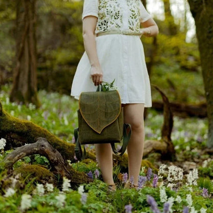 Green Cork Leather Leaf Backpack