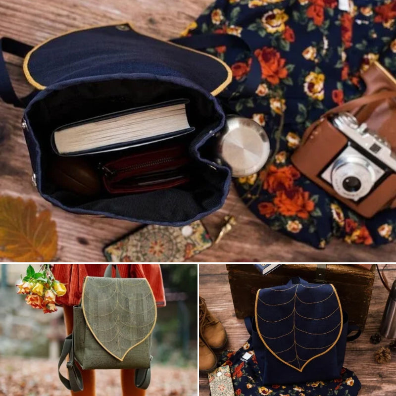 Green Cork Leather Leaf Backpack