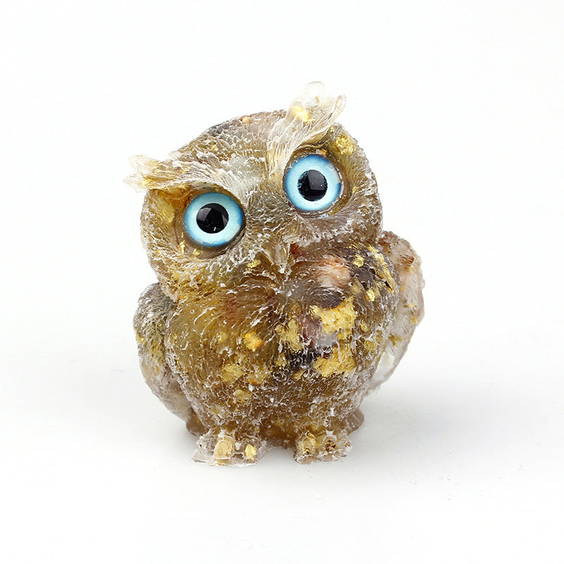 Natural Crystal Gravel Epoxy Owl Ornament